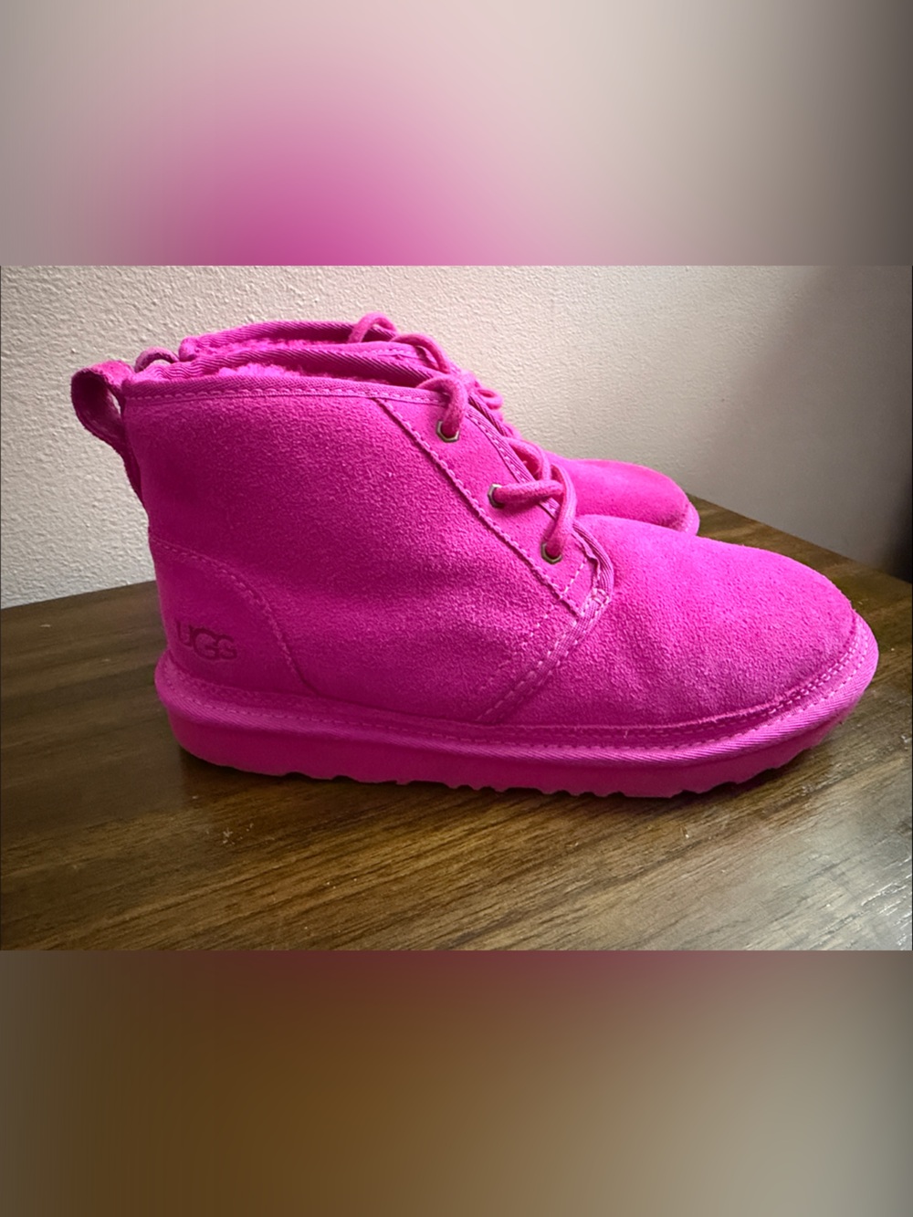 UGG Bright Pink Suede Lace-Up Boot